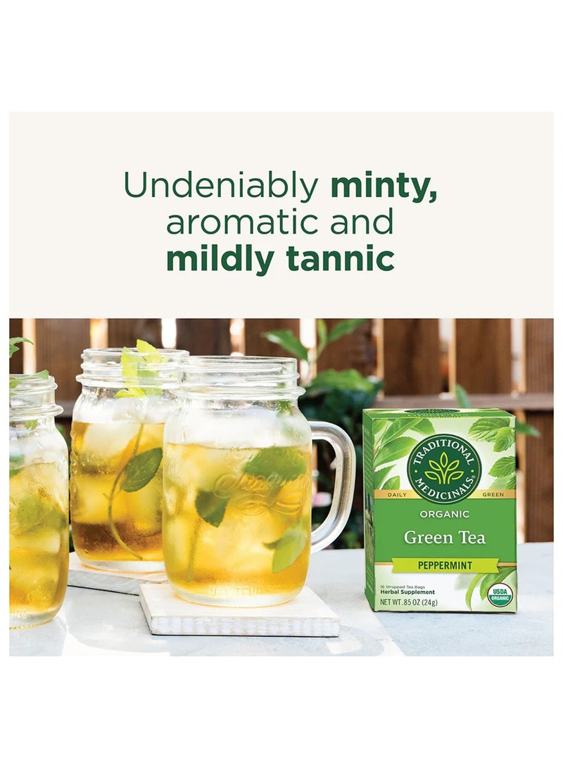 Traditional Medicinals Organic Green Tea Peppermint, Herbal Supplement, Caffeine Free, 16 Tea Bags 24grams Pack of 16 - Image 3
